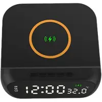 Kepptory Digital Väckarklocka med Trådlös Laddning, 15W Snabb Trådlös Laddningsstation med LED Digital Display, Temperatur,A