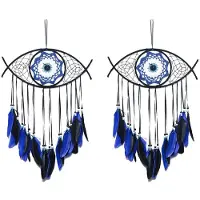 Typecat 2X Evil Eye Dream Catchers for Bedroom Hand-Woven Macrame Dreamcatcher Wall Hanging Home Decor Good Luck Blessing Gift,3