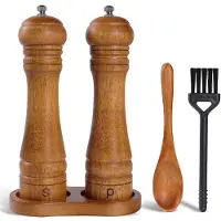 Tlily Salt- och Pepparkvarn i Trä med Stativ - 20 cm Salt- och Pepparkvarn i Ek, Justerbar Keramisk Kärna