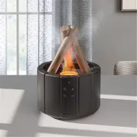 Jehiatek Simulerad låga-diffusor, brasa-liknande luftfuktare, ultraljud, kall dimma, LED, eterisk oljelampa, diffusor, svart