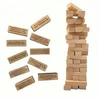 Typecat FråGor Tumbling Tower Game, 54 Pieces Questions Tumblin' Tower Game, Wooden Board Stacking Game