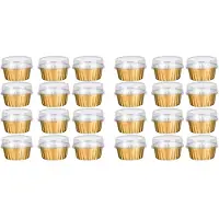 ISTOVO Dessert Cups with Lids, 100 Pack Gold Aluminum Foil Baking Cups Holders