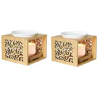 Typecat 2X Wooden Bamboo Hollow Fragrance Lamp Oil Furnace Aroma Burner Candle Holder Elegant Attractive Home Office Decoration