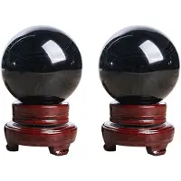 ISTOVO 2X 80MM Natural Black Sphere Large Crystal Healing Stone with Base
