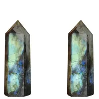 Wella 2X Månsten Kristallpelare Naturlig Labradorit Kvarts Obelisk Kristallkolumn Trollstav Point Healing Stone Heminredning 5-6cm