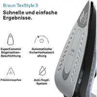 Braun TexStyle 3 SI 3055 BK - Ångstrykjärn med automatisk avstängning - sula FreeGlide 3D SuperCeramic - 2400 W - svart