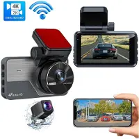 Wella Bil DVR-Dashkamera, 4K HD Främre och Bakre Dashkamera för Bilar, Inbyggd WiFi-Kamera, Nattseende 170 Vidvinkel, WDR, 24 Timmars Parkering