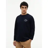 Tommy Hilfiger T-shirt 'Logo Long Sleeve' marinblå / vit
