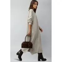 MyFashion Texturerad Ribbad Lång Klänning med Slitsdetalj