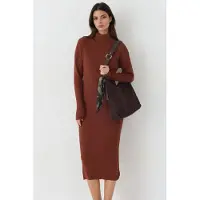 MyFashion Ribbad Turtleneck Bodycon Stickad Klänning