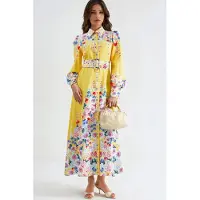 MSN Collection Blommig Maxiklänning med Knäppning