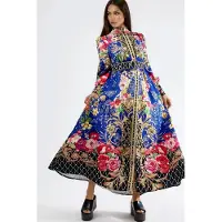 MSN Collection Blommig Midjeband Maxi Klänning