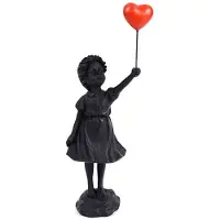 Tlily Liten Flicka med Ballongfigur Staty Skulptur Vardagsrum Arbetsrum Sovrumsdekor Hembordsdekoration Svart