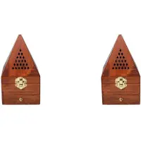 Semoic 2X Trä Agarwood Sandelträ Box RöKelse BräNnare Aromaterapi BräNnare Kreativ Pyramid IhåLig RöKelse Box