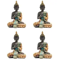 Typecat 4X Buddhastaty Thailand Skulptur Harts Handgjord Buddhism Hindu Feng Shui Statyett Meditation Heminredning Prydnad