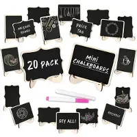 Wella Svarta Tavla Skylt 20-Pack Matetiketter för Festbuffé, Små Kritatavlor i Trä med StafflistäLl för Matetiketter