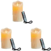 Typecat 3X LED-Ljus, Flimrande Flamlösa Ljus, Laddningsbart Ljus, Äkta Vaxljus med Fjärrkontroll, 15 cm