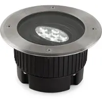 LEDS-C4 LED-golvinbyggnadslampa Gea, Ø 18 cm, 3000K, stål Gea, Aluminium / grå / zink, Rostfritt stål, Modern, LED-markspotlight
