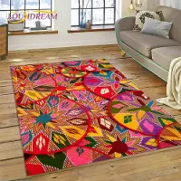 HGHT 3D Etiopien Färgglad Blomma Vävda Konstkorgar Mandala Matta Matta för Vardagsrum Sovrum Heminredning, Halkfri för Soffa Dörrmatta 100*120cm