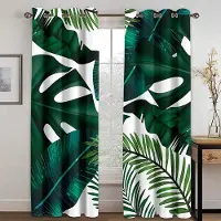 Yiran Furniture Tropiska Växter Gröna Blad Gardiner för Vardagsrum Sovrum Heminredning Anpassat Tryck Moderna Fönster Draperier Persienner 2 st 2x50W130H(CM)&Grommet Top