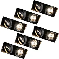 QAZQA Set med 6 infällda spotlights svart GU10 AR70 utan ram 2-ljus - Oneon
