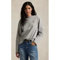 Ralph Lauren för kvinnor. 211967105003 Grå t-shirt i bomullstrikå (XS), Casual, Lång ärm