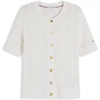 Tommy Hilfiger Pointelle Gold Tone Button Short Sleeve Cardigan