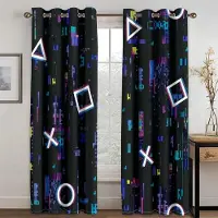 Yiran Furniture Roligt Spel Esports Cool Design Pojkar Män Ljusfiltrerande Draperier Fönstergardiner för Vardagsrum Sovrum 2 Delar Dekor W50H130(CM)x2PCS&Hook