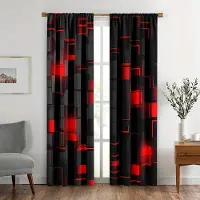 Household supplies MH 2 st Mode Svart Och Rött Rutigt Mönster Gardiner, Stångfickor Fönsterbehandling Lämplig För Vardagsrum Sovrum Röd Rutig Gardin 210x230cm