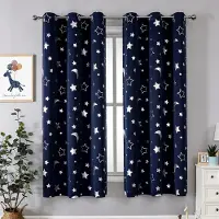 Textilien Mörkläggningsgardiner med silverstjärna måne för pojkars barnkammare sovrum mörkläggande barnridå öljetter värmeisolerande draperier 100X130cm