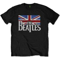 Ginza.se The Beatles: Unisex T-Shirt/Drop T Logo & Vintage Flag (Black) (X-Large)