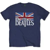 Ginza.se The Beatles: Unisex T-Shirt/Drop T Logo & Vintage Flag (Navy Blue) (Medium)