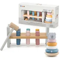 Viga Toys VIGA PolarB Medine-pyramid + Punch på plattan Vit björn Montessori