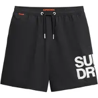 Superdry för män. M3010247A 43,2 cm baddräkt med logo Sportswear svart (S), Strandkläder, Återvunnen polyester, Hållbar