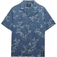 Superdry för män. M4011130A Tryckt skjorta blå (S), Casual, Bomull, Kort ärm