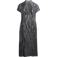 Superdry för kvinnor. W8012037A Mandarin Sequin midiklänning grå (L), Parti, Polyester, Kort ärm