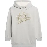 Superdry för kvinnor. W8011756A Klänning med huva och metalliclogotyp Luxe grey (S/M), Casual, Grå, Bomull, Lång ärm