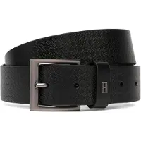 Tommy Hilfiger Flag Plaque Embossed Leather Belt
