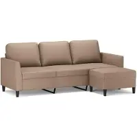 vidaXL 3-sitssoffa med fotpall cappuccino 180 cm konstläder