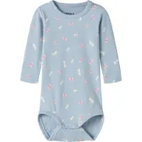 Name it Body l/ä - NbfVandora - Dämpad Blue/Flugor - - 74 - Body L/Ä