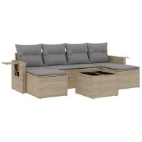 vidaXL Soffgrupp för trädgården med dynor 6 delar beige konstrotting