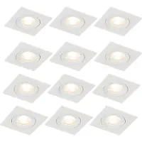 QAZQA Set om 12 infällda spotlights vita fyrkantiga GU10 50 mm IP44 - Xena