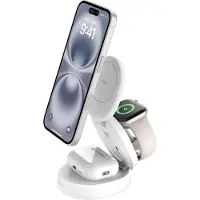 Belkin Components Belkin BoostCharge - Trådlöst laddställ - 3-i-1, magnetisk, kompakt + växelströmsadapter - 15 Watt - vit