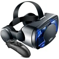 QINQING 3D VR Smart Glasögon Headset Virtual Reality Hjälm Smartphone Helskärmsseende Vidvinkellins med Controller Headset 7 tum 052 svart
