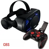 QINQING 3D VR Smart Glasögon Headset Virtual Reality Hjälm Smartphone Helskärmsseende Vidvinkellins med Controller Headset 7 tum C8S svart