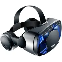 QINQING 3D VR Smart Glasögon Headset Virtual Reality Hjälm Smartphone Helskärmsseende Vidvinkellins med Controller Headset 7 tum stand svart