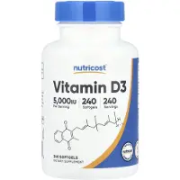 Nutricost , Vitamin D3, 125 mcg (5 000 IU), 240 Softgels