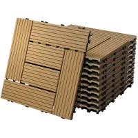 ECD-Germany ECD Germany WPC terrassplattor 30 x 30 cm 33-delars besparingssats för 3m² teakmosaik trä look för trädgårdsbalkongolv med dränering klicksystem