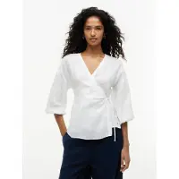 Tommy Hilfiger Relaxed Fit Pure Linen Wrap Blouse