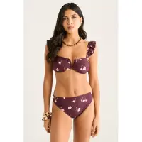 Gini London Brun bikinitopp med volanger, remmar och V-ringning